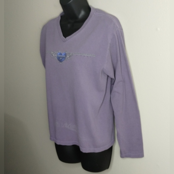 VINTAGE 90s Reebok Women's Large T-shirt V-neck L/S Heart & Soul Lavender Cotton - Picture 6 of 9